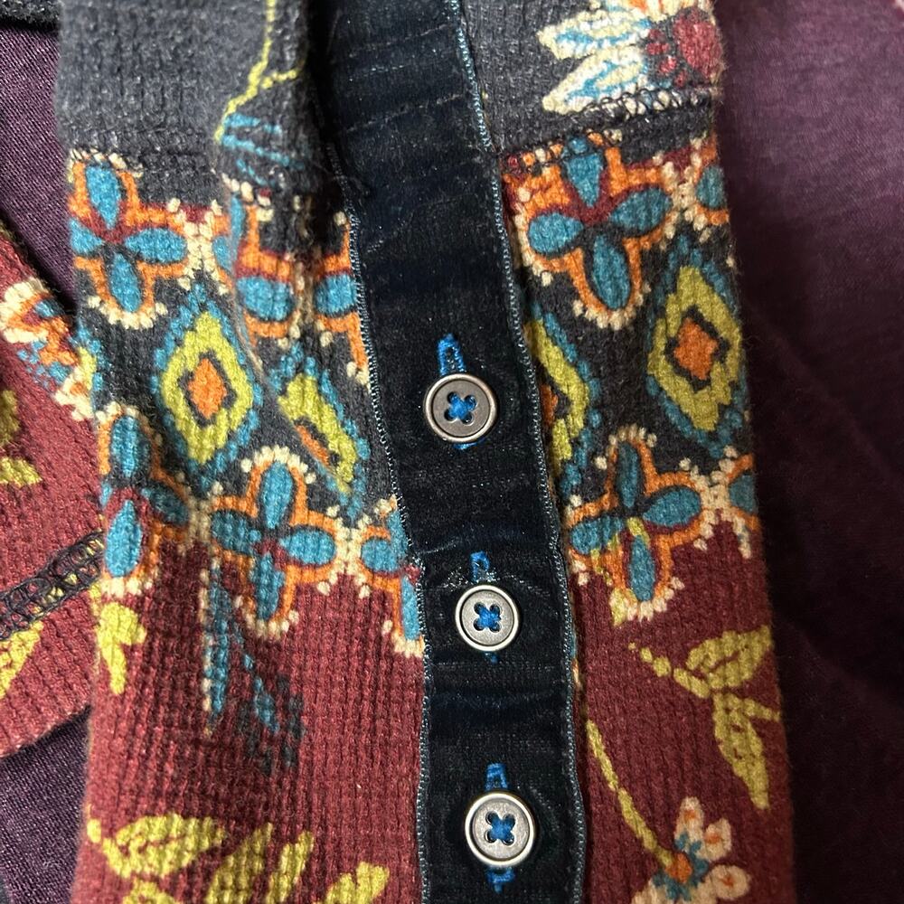 Sundance Tapestry Waffle Knit Thermal Top Womens Medium Velvet Cuff Floral Boho - Picture 3 of 4